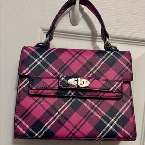 Steve Madden Pink and Black Satchel with Plaid Design
